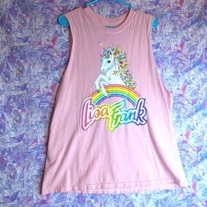 Lisa Frank Pink Muscle Tee with Unicorn and Rainbow